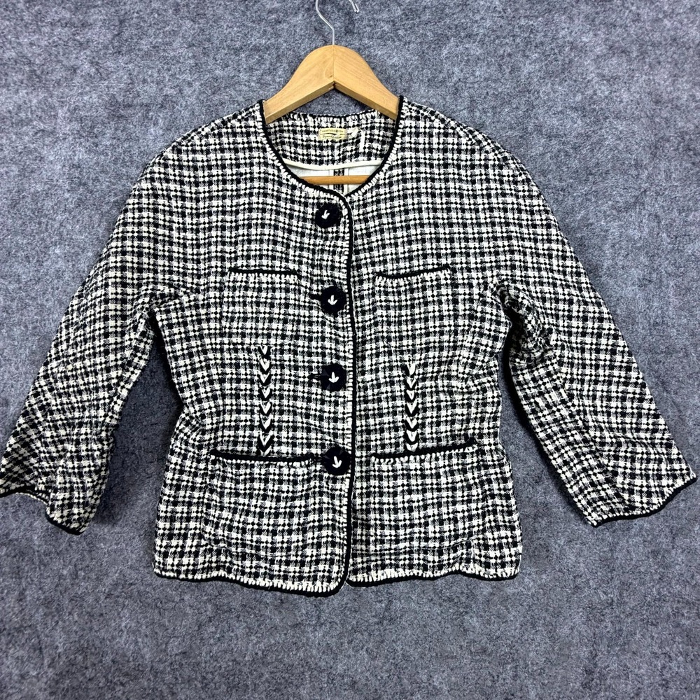 Max Studio Special Edition Tweed Blazer Womens 0 White Black Check Old Money
